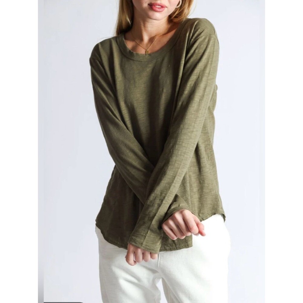 Lulus NWT Women XS Olive Khaki Basil Green Long Sleeve Tee Fall Basics Lounge